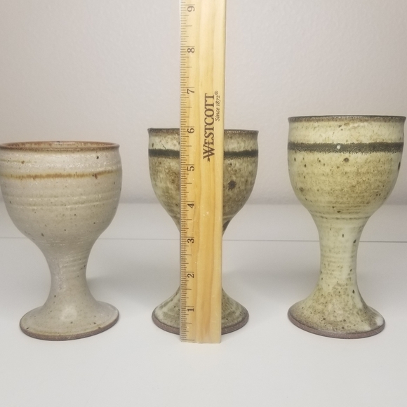 Stoneware Wine Goblets Set of 3 Speckled Natural Tones 8oz - Picture 7 of 9